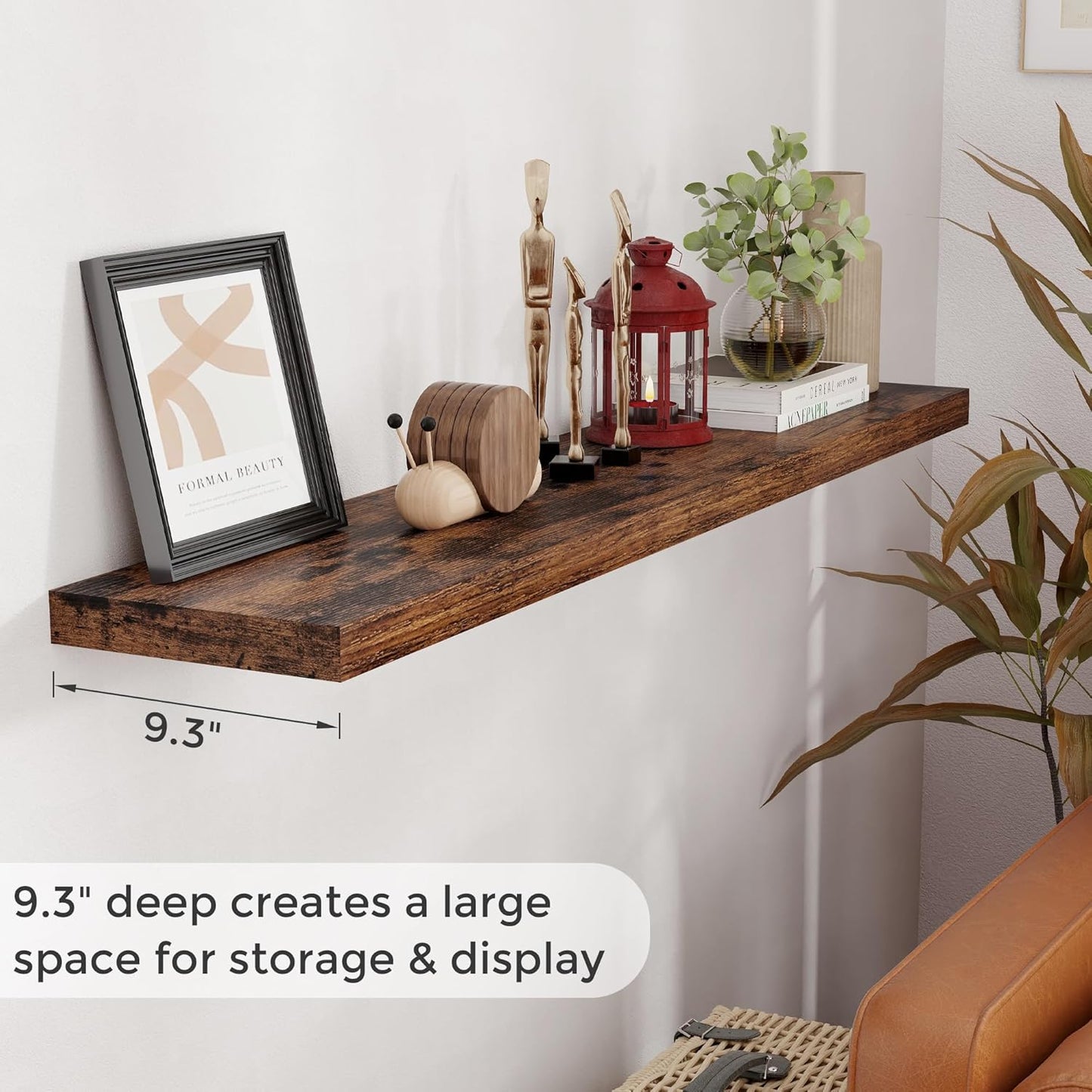 55 Inch Floating Shelves Set of 2, Rustic 55 x 9 Floating Shelf for Wall, 9 Inch Deep Wall Shelves