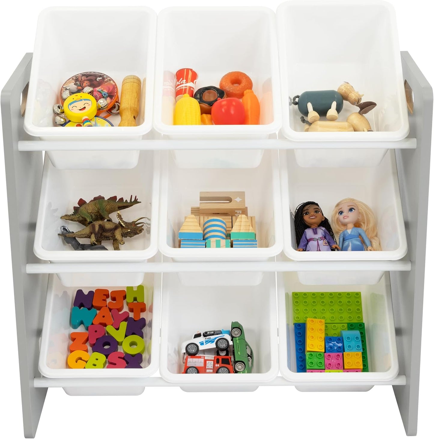 Humble Crew 9-Bin Toy Organizer – Inspire Grey with White Plastic Bins, 3-Tier Storage Solution for
