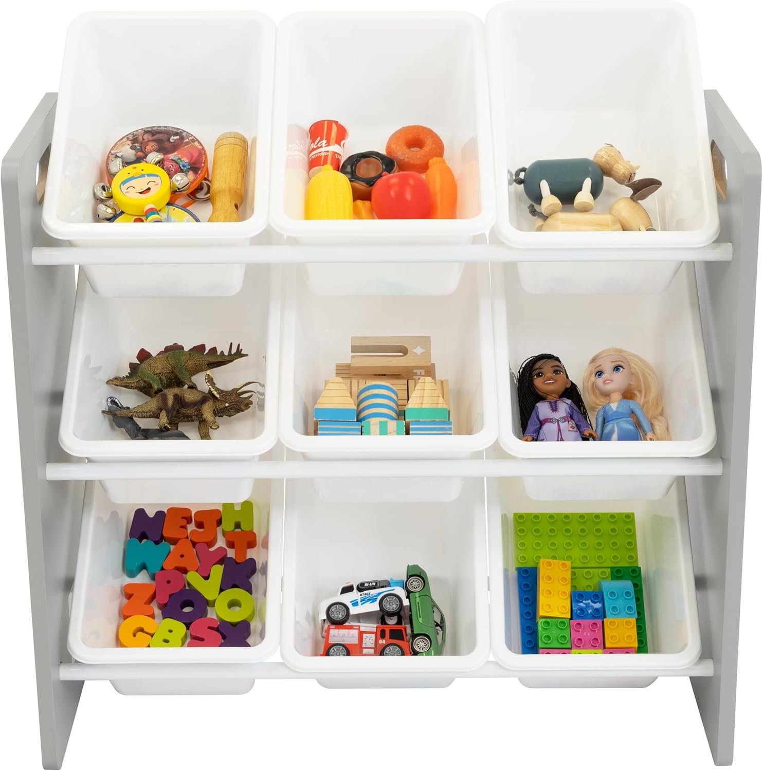 Humble Crew 9-Bin Toy Organizer – Inspire Grey with White Plastic Bins, 3-Tier Storage Solution for