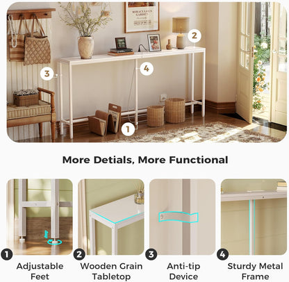 SUPERJARE 70 Inch Console Table with Outlet, Sofa Table with Charging Station, Narrow Entryway