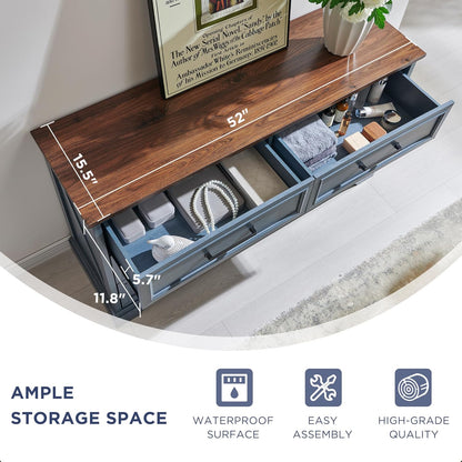 Farmhouse 6 Drawer Dresser for Bedroom, 52 Inch Wide Modern Dresser TV Stand with Large Drawers &