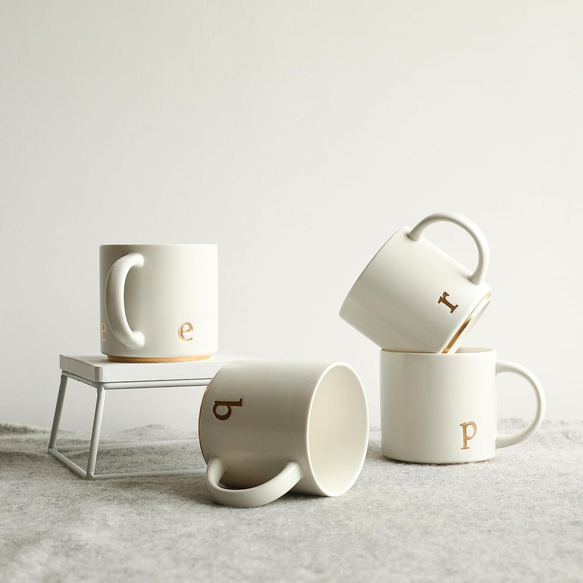 COLLECTIVE HOME - Monogram Ceramic Mugs, 15 oz Golden Initial Coffee Cups, Elegant Alphabet Tea