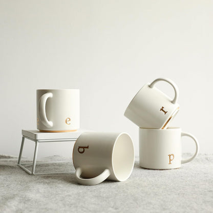 COLLECTIVE HOME - Monogram Ceramic Mugs, 15 oz Golden Initial Coffee Cups, Elegant Alphabet Tea
