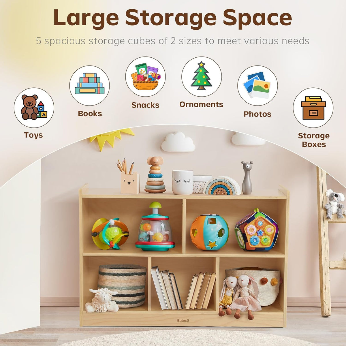 Toy Storage Organizer for Kids Room, Wooden Kids Bookshelf for Classroom, Cube Storage Organizer