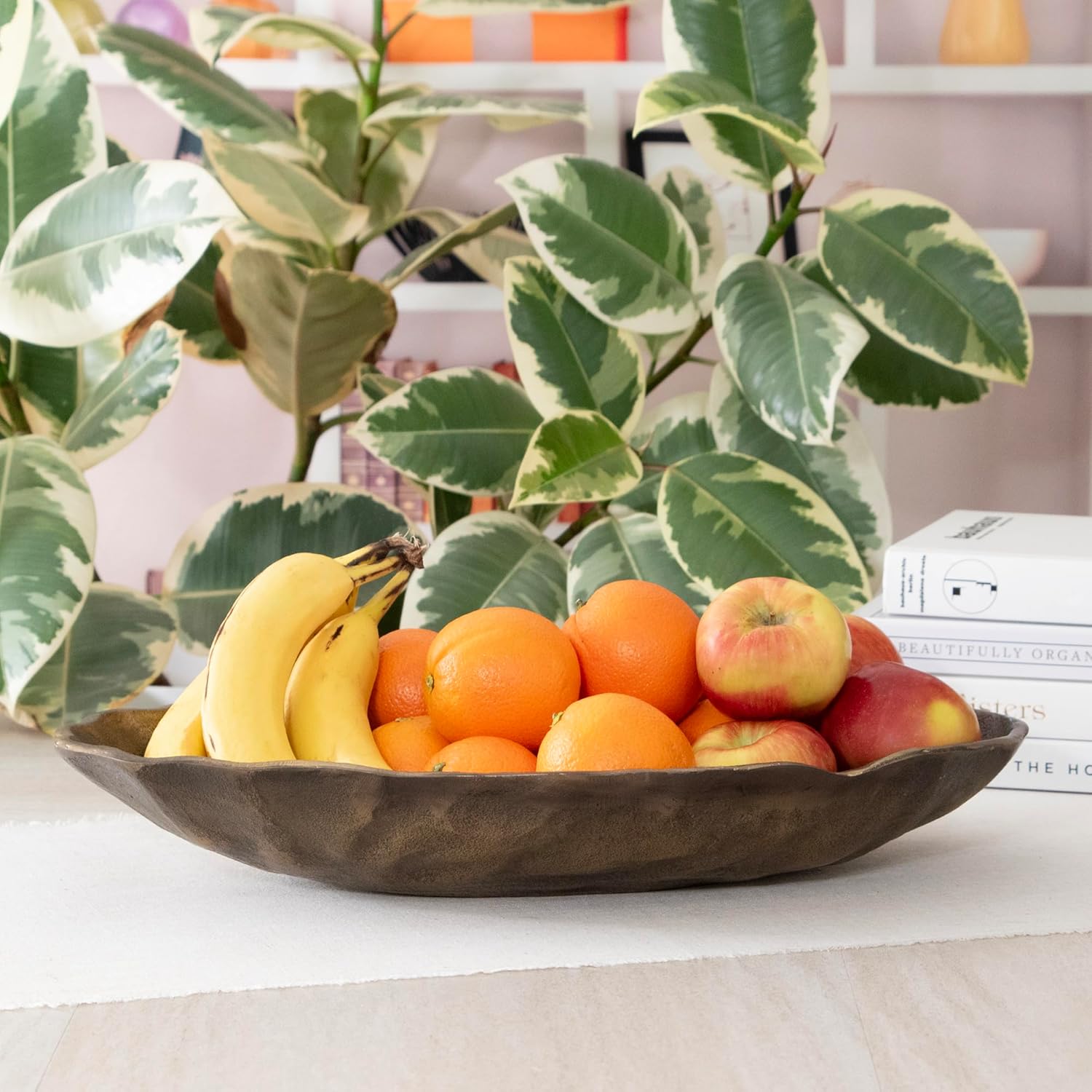ANDALUCA Set of 2 Oval Metal Decorative Table Bowls, Bronze Finish