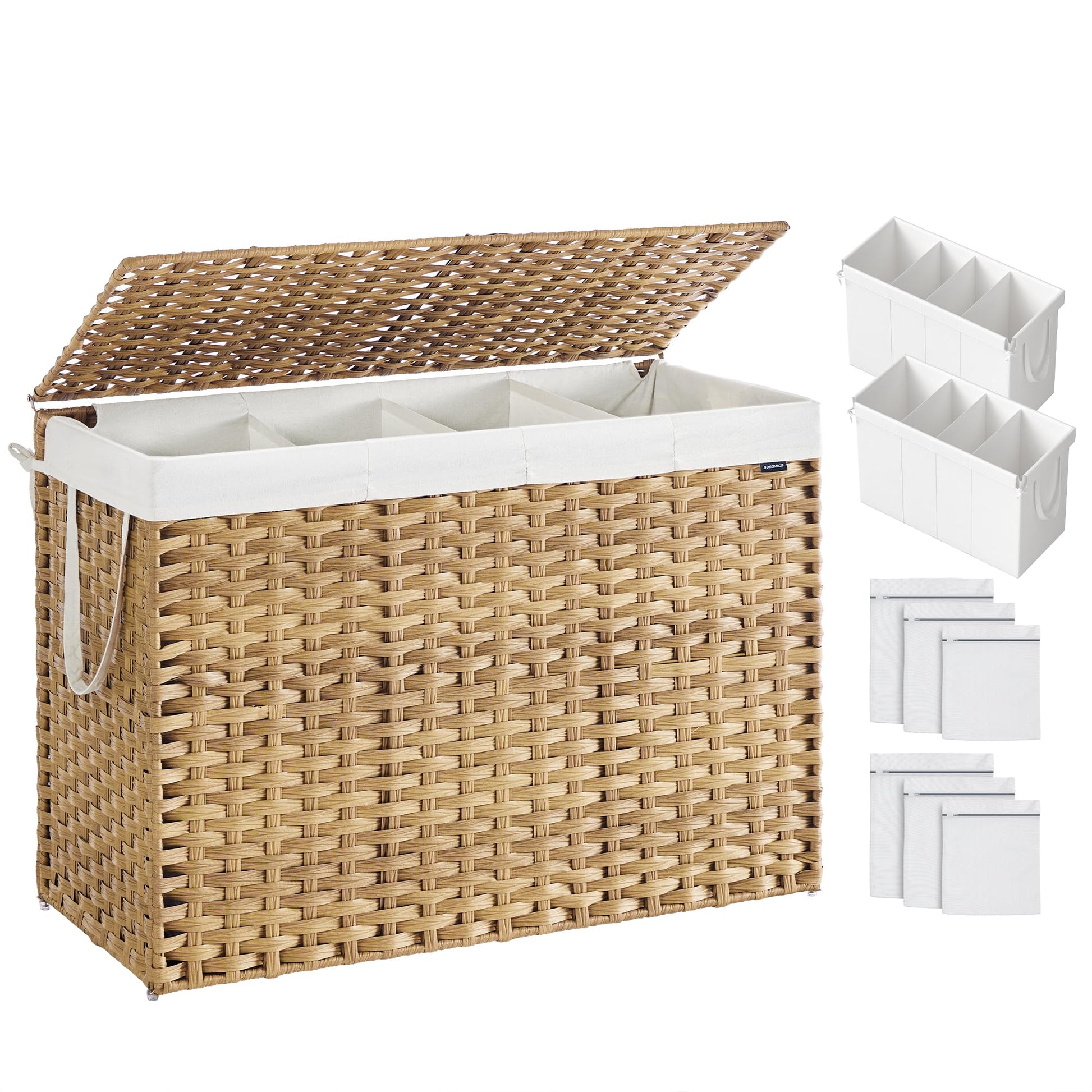 SONGMICS Laundry Hamper with Lid, 200 L Wicker Laundry Basket