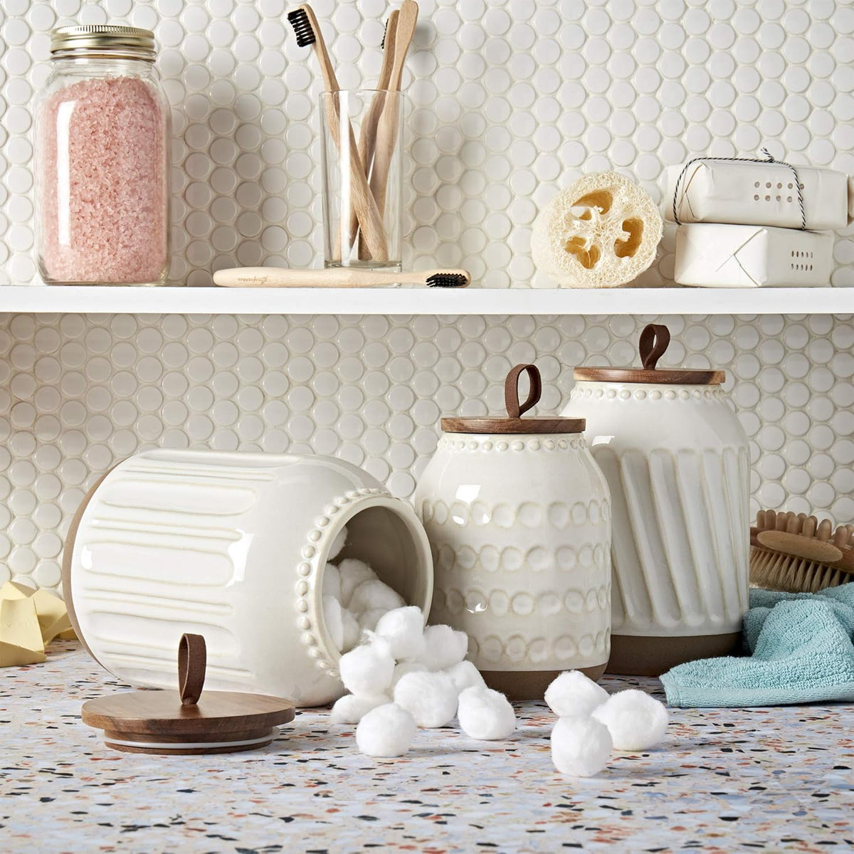 TTU Tabletops Gallery Ceramic Canister Collection- Stoneware Designed Kitchen Storage Embossed