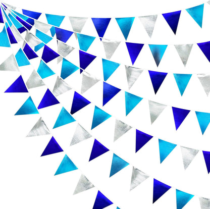 Navy Blue Silver Party Decorations Metallic Fabric Triangle Pennant Banner Flag Bunting Garland for