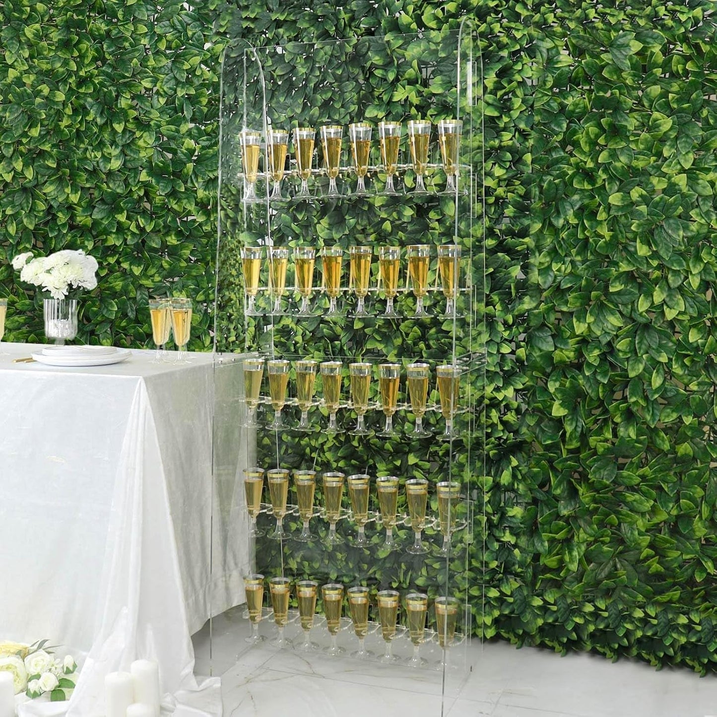 Tableclothsfactory 5ft Clear Acrylic 5-Tier Wine Glass Stemware Rack, Champagne Flute Holder Wall