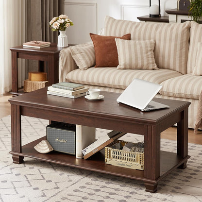 Farmhouse Coffee Tables for Living Room,Square Living Room Tables with Open Storage Shelf,Large