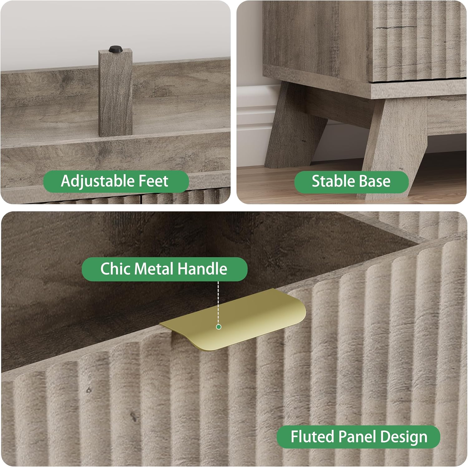 Fluted Dresser for Bedroom with 8 Drawers, 48" Wide Modern Chest of Drawers with Metal Handle