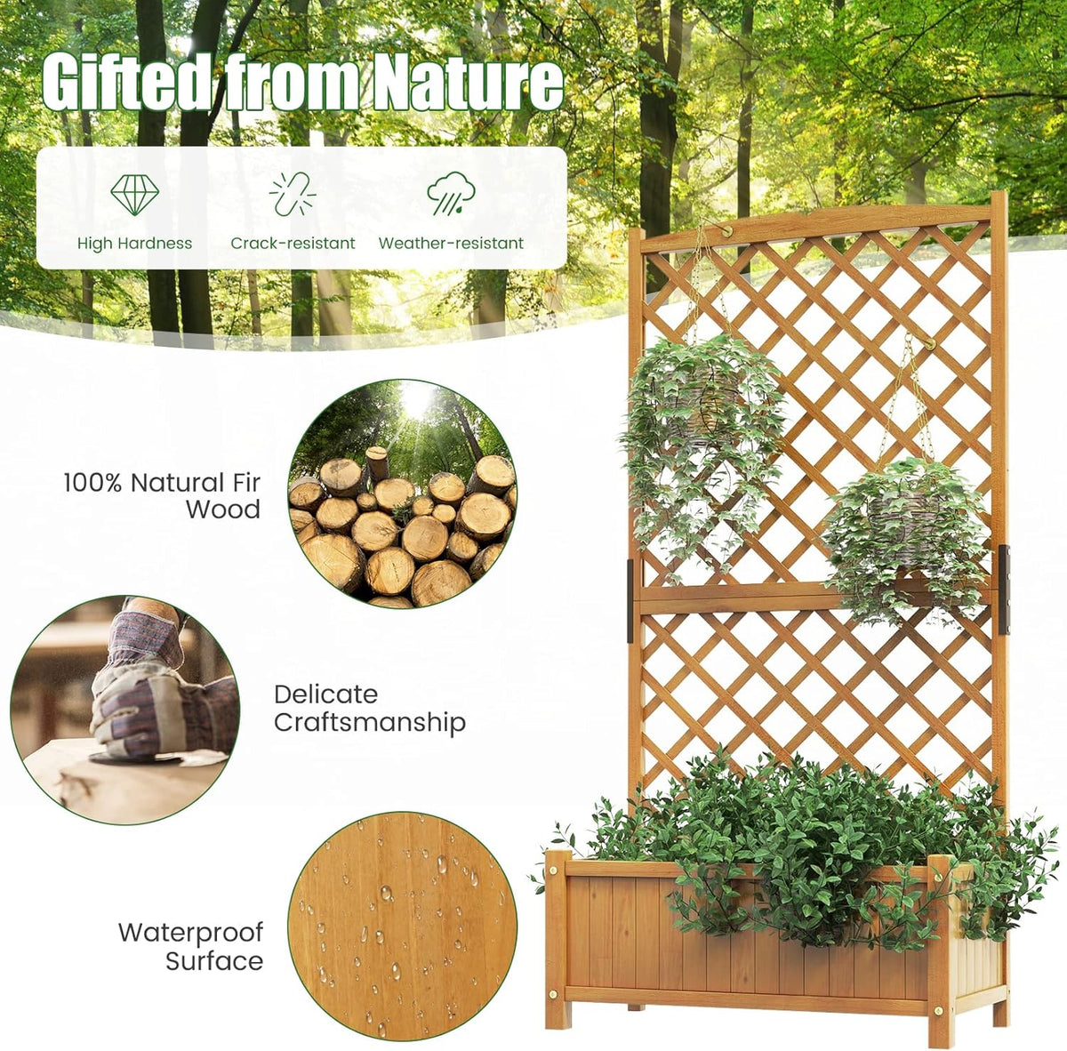 HAPPYGRILL 2 Pcs Raised Garden Bed, 71" Garden Planter with Trellis, Drainage Holes, Freestanding