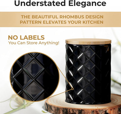 Pebble & Stem® Black Metal Canister Set for the Kitchen Counter, Food Canister Set of 4, Airtight