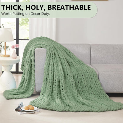 L'AGRATY Chunky Knit Blanket Throw: 72''x84'' Chenille Chunky Knitted Throw Blanket for Bed Couch