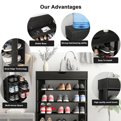 DlandHome Shoe Rack Shoe Storage Cabinet, 5 Tier Shoe Racks, Wooden Shoes Heels Sneakers Storage
