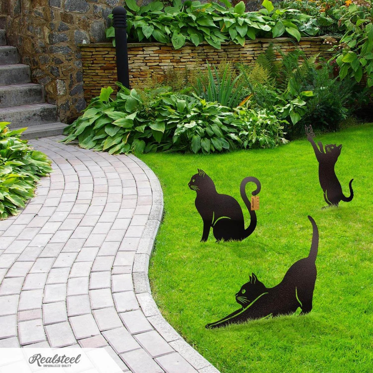 RealSteel I 3 Pack Steel Cat Garden Decor I Outdoor Yard Decorations I Gift for Cat Lovers I Lawn