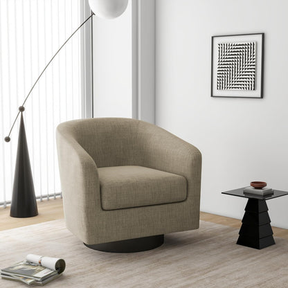 Swivel Barrel Accent Chair, Modern Round Linen Arm Chair for Living Room, Bedroom, Comfy Club