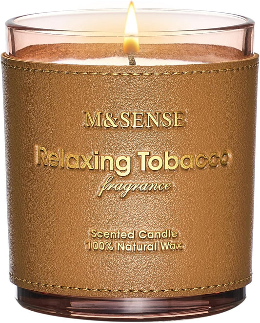 M&SENSE Cinnamon Tobacco Scented Candles,Vegan Soy Wax Candle,10oz 42-Hour Slow Burning Time,No