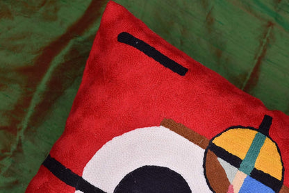 Modern Throw Pillow Cover - Kandinsky Inspired Abstract Pattern - Red - 18" x 18" - Hand