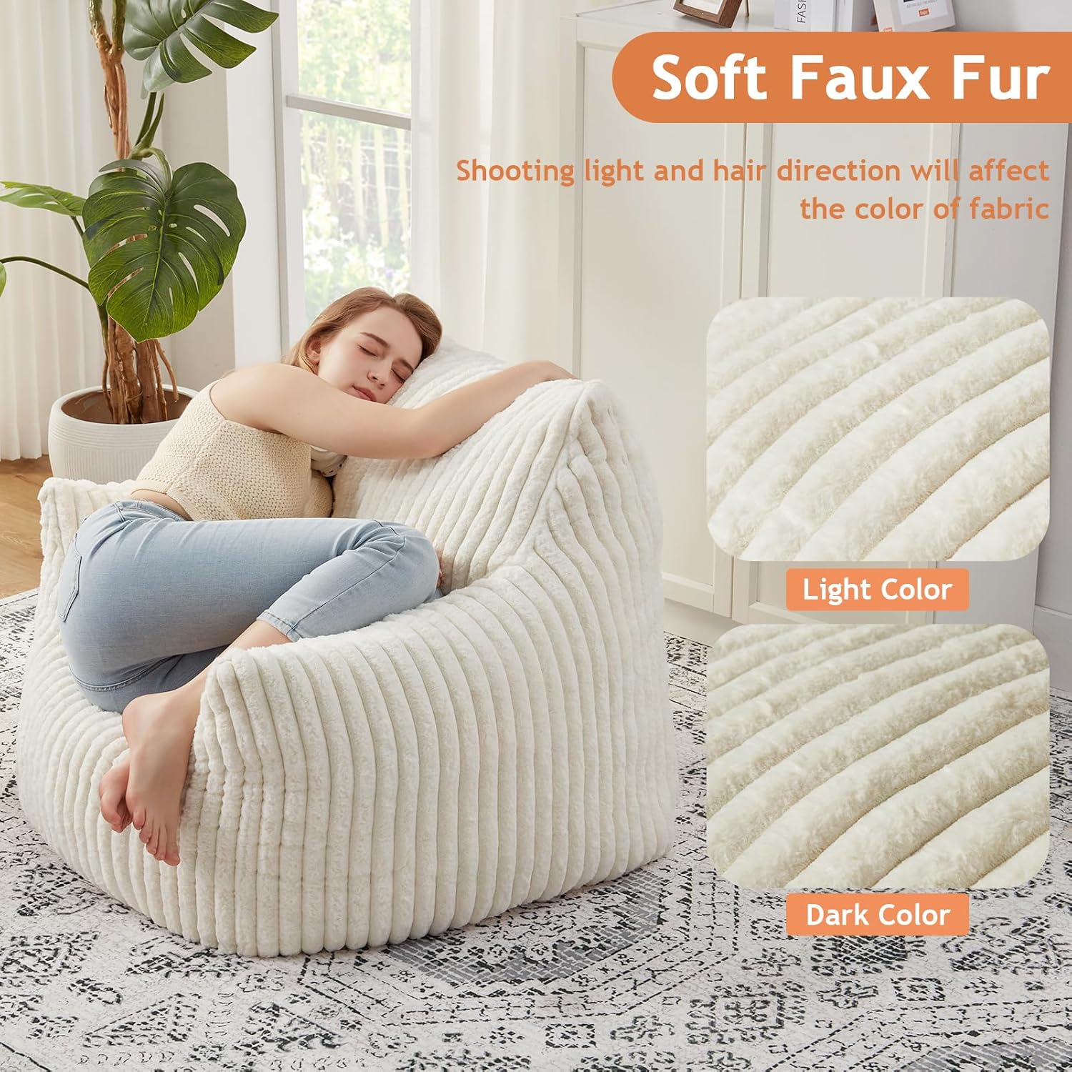 Giant Bean Bag Chairs for Adults with Filling Plush Fluffy Bean Bag Chairs for Teens with Armrests