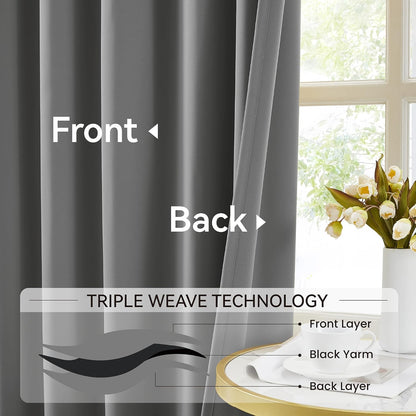 KangBang Grey Pinch Pleated Blackout Curtains 108 Inches Long for Hall Windows, Sound Dampening