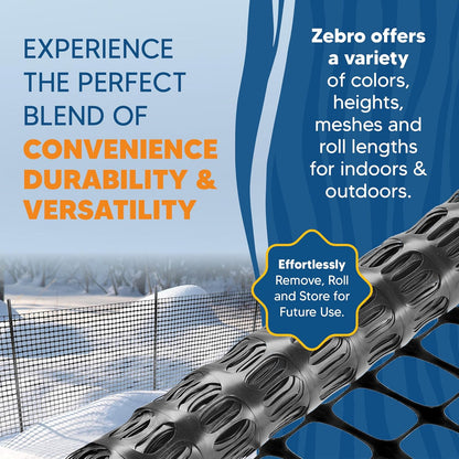 ZEBRO 4' x 50' Black Plastic Garden Fence Roll – Standard Duty Safety Netting for Snow, Poultry