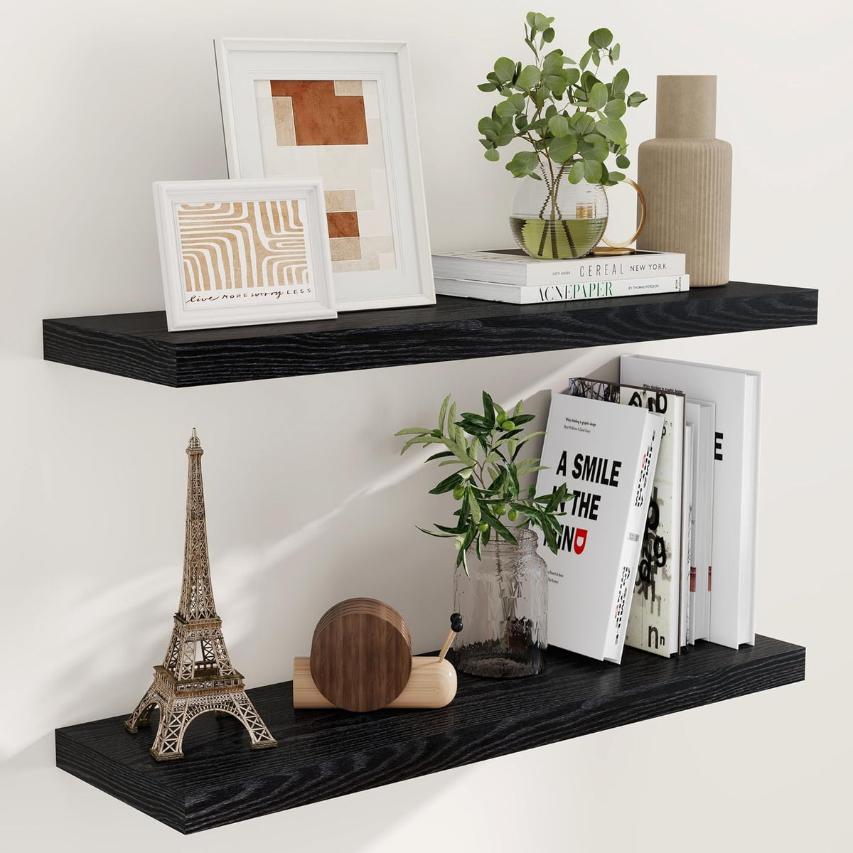 Fun Memories Black Floating Shelves 36 Inch Long, 9 Inch Deep Wall Shelves Set of 2, 36 x 9