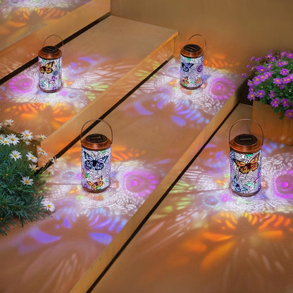 2Pack Solar Lanterns Outdoor Waterproof Colorful Butterfly Garden Gifts for Women, Multicolor Solar