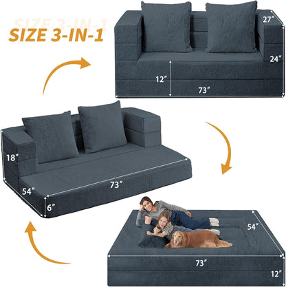 Folding Bean Bag Chair for Adults,3-in-1 Bean Bag Couch Faux Fur Floor Sofa Large Beanbag