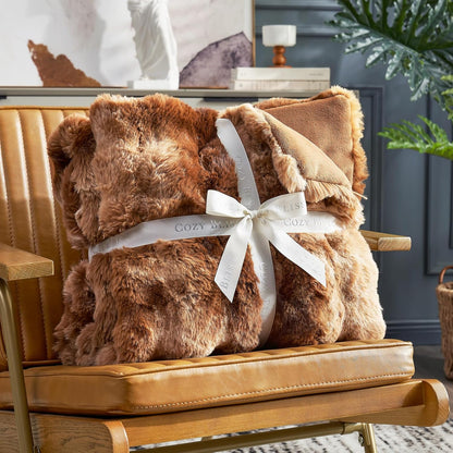 Cozy Bliss Faux Fur Throw Blanket for Couch, Fuzzy Soft Plush Thick Bubble Blanket for Sofa Bedroom