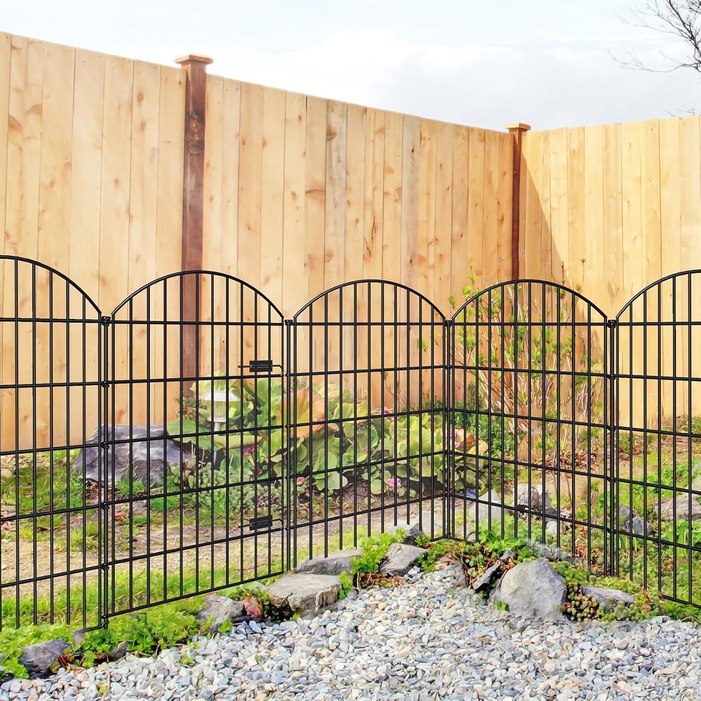 Metal Garden Fence with Gate 42in (H) x 23.3ft (L), 1 Gate+ 9 Panels Dog Fence Border Fence Animal