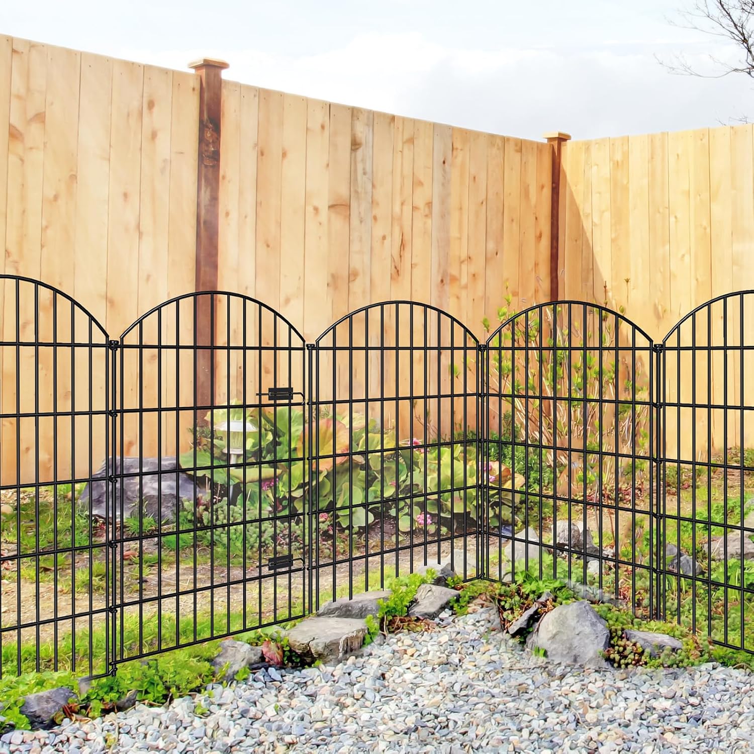 Metal Garden Fence with Gate 42in (H) x 23.3ft (L), 1 Gate+ 9 Panels Dog Fence Border Fence Animal