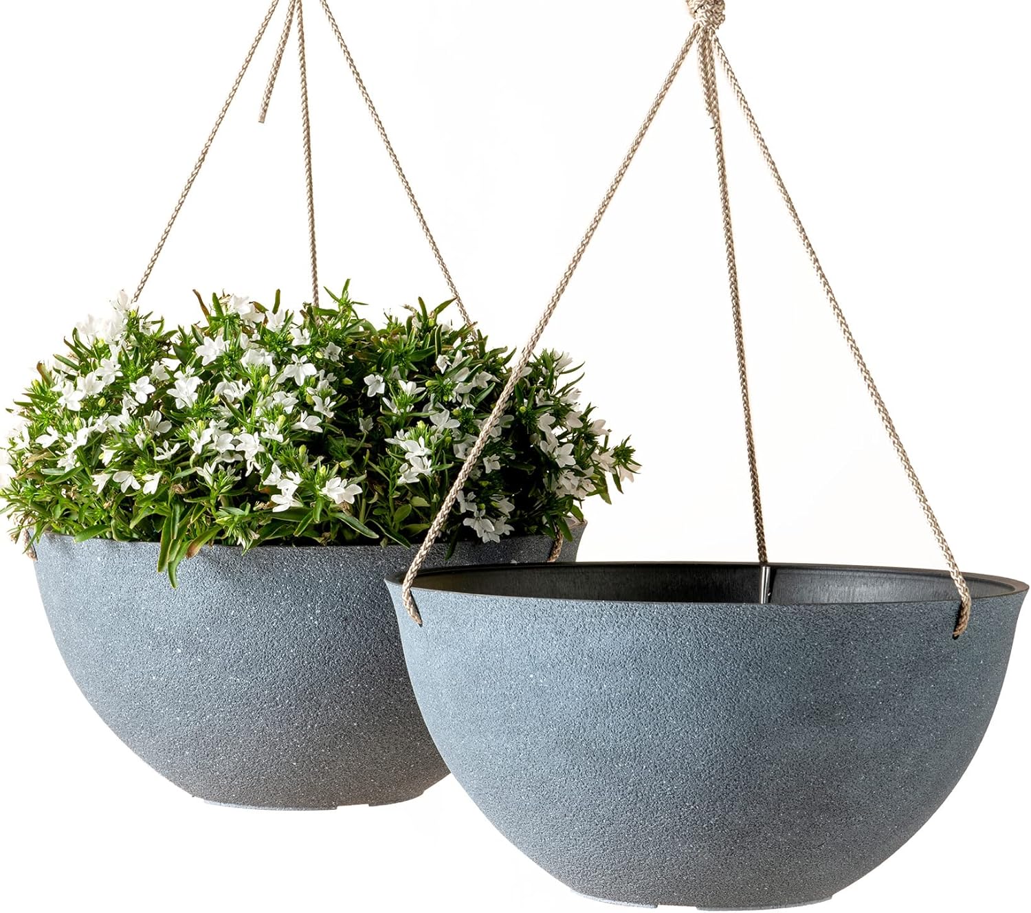 LA JOLIE MUSE Large Hanging Planters for Outdoor Plants - Hanging Flower Pots Weathered Gray (13.2