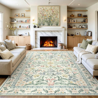 Wonnitar Large Living Room Rug, Floral 10 x 14 Machine Washable Area Rugs, Soft Boho Ultra-Thin