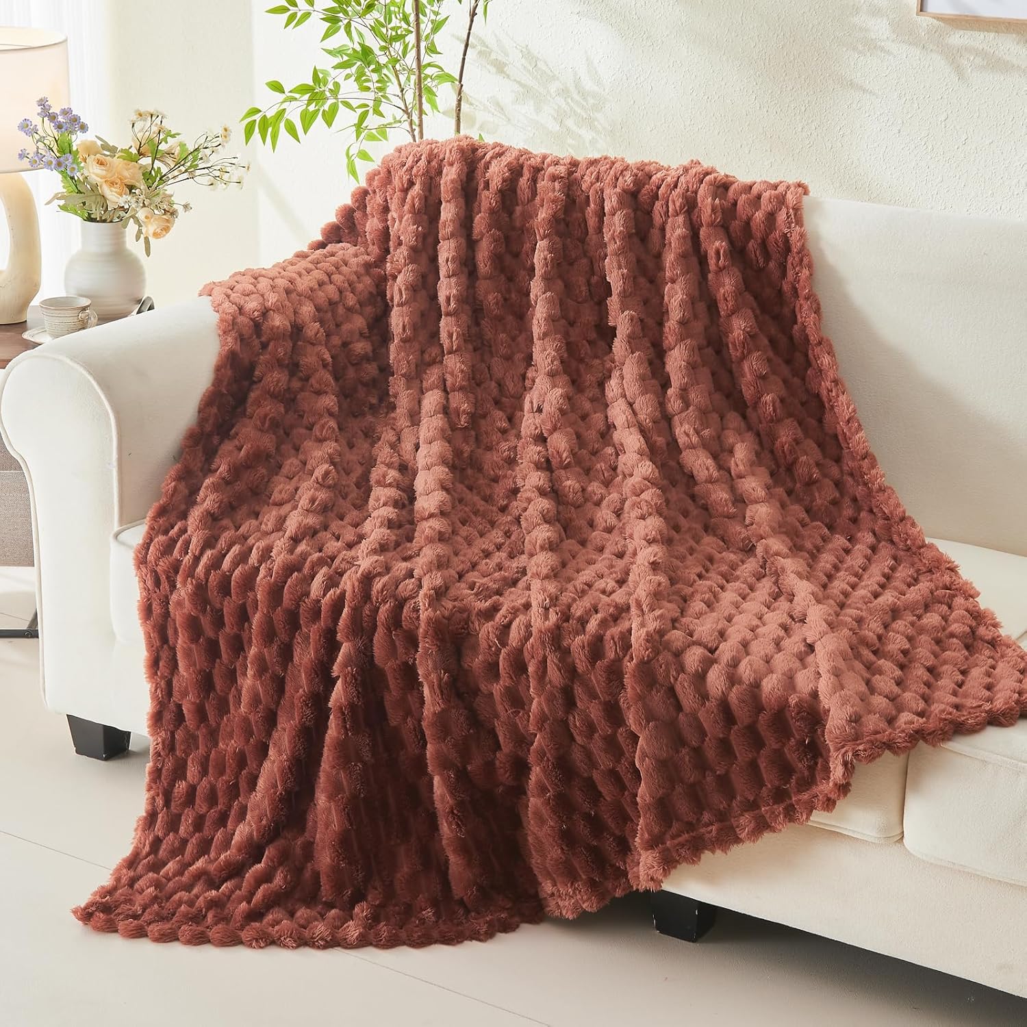 NEWCOSPLAY Super Soft Throw Blanket Coffee Premium Silky Flannel Fleece 3D Clouds Stylish Jacquard