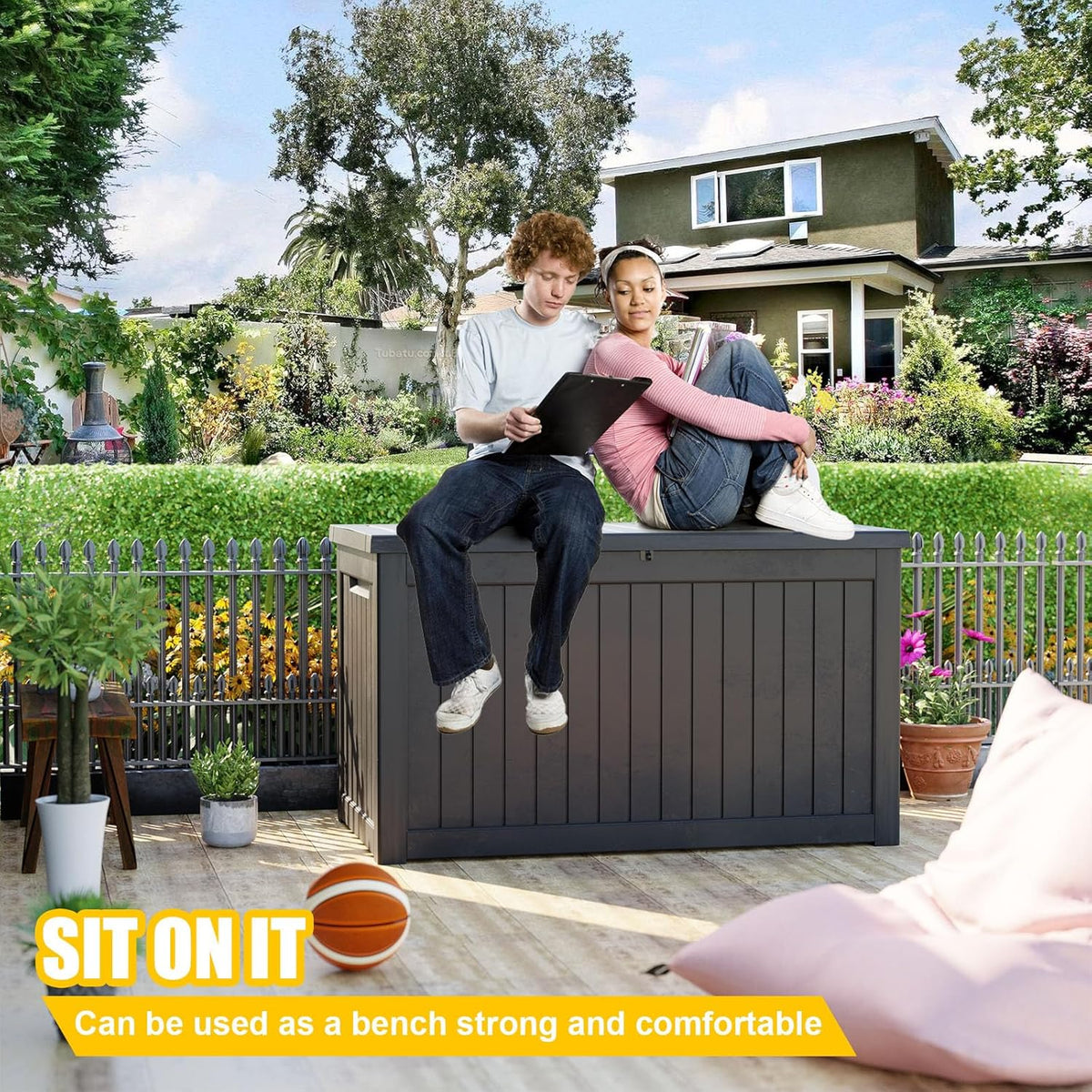 XXL 230 Gallon Large Resin Deck Box, Lockable Outdoor Storage Box for Patio Cushions Storage