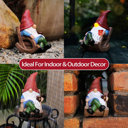 Solar Garden Gnomes Outdoor Statue with Solar Lights,7.1“ Figurine Lights Solar Garden Yard