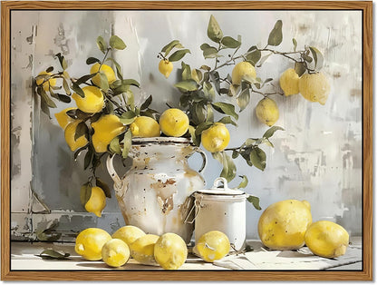Framed Lemon Kitchen Wall Decor for Dining Room - Vintage Mustard French's Yellow Lemon Kitchen