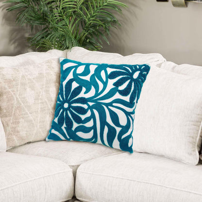 Alysheer Farmhouse Floral Leaves Embroidered Decorative Throw Pillow Cover 18x18 inches, Boho