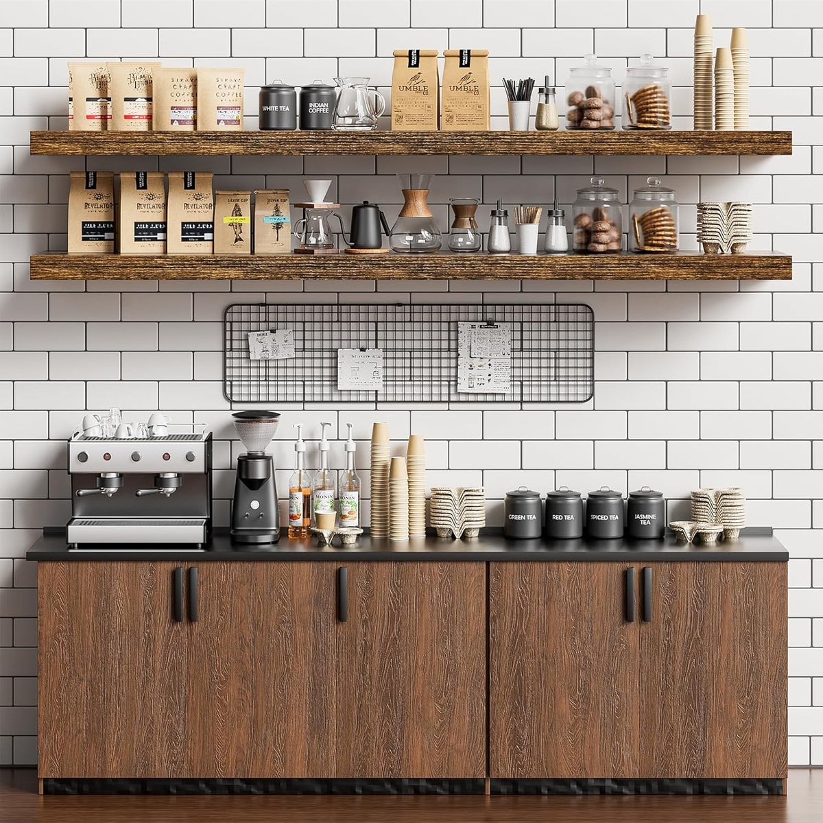 Heimlove 55 Inch Long Floating Shelves for Wall,9.3" Deep Rustic Brown Floating Shelf Set of
