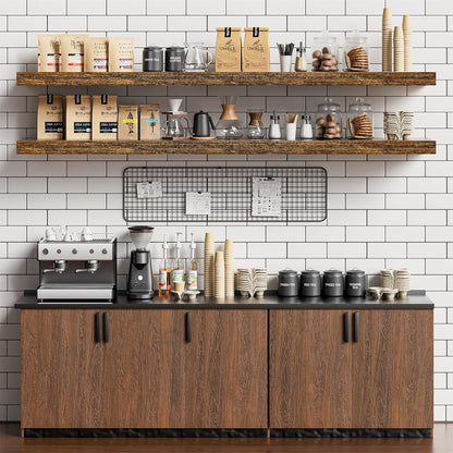 Heimlove 55 Inch Long Floating Shelves for Wall,9.3" Deep Rustic Brown Floating Shelf Set of