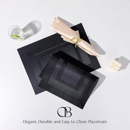 Placemat Set of 4 - Easy Clean Woven Vinyl Placemats for Dining Table, Indoor/Outdoor Place Mats