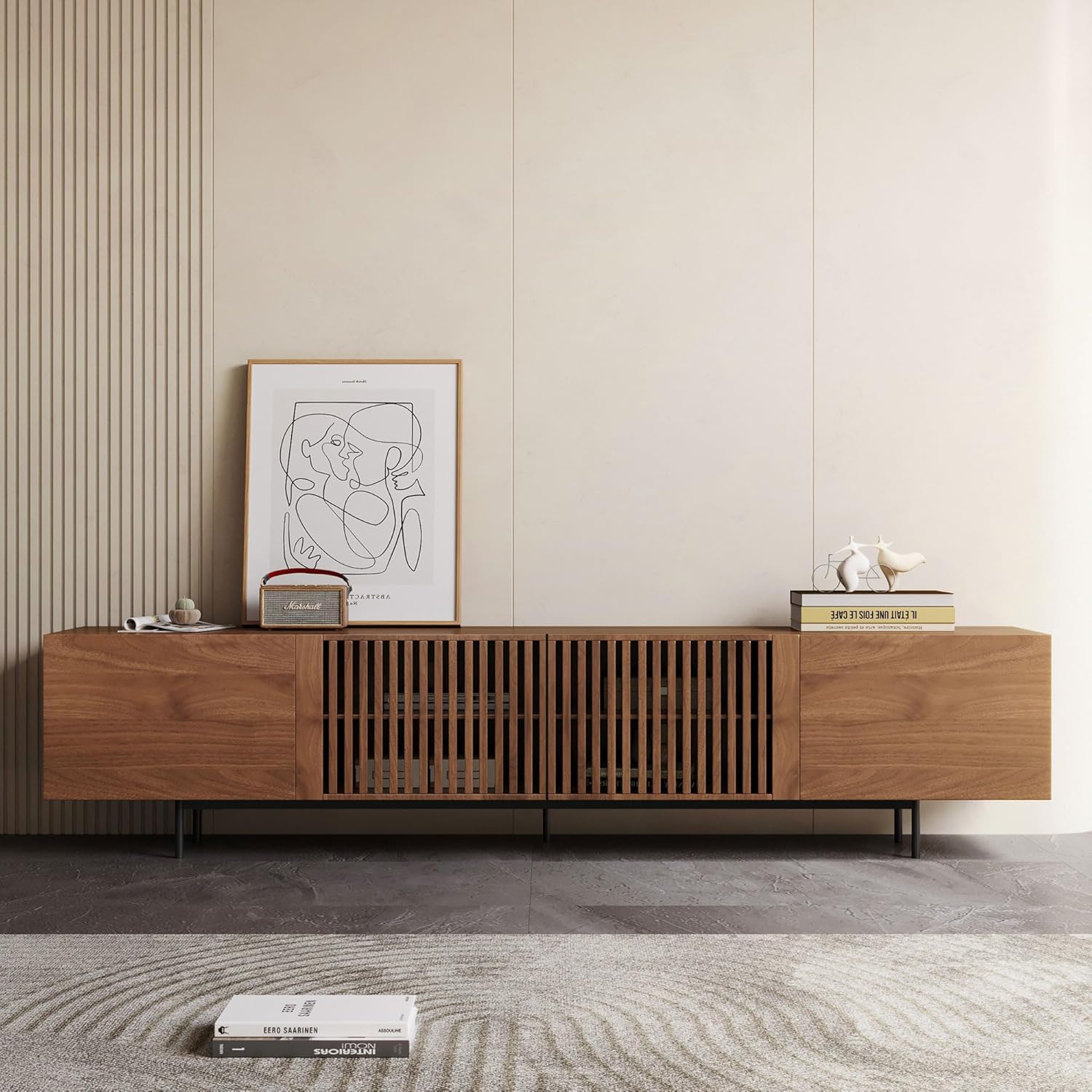 Mid Century Modern TV Stand for 80+ Inch TVs, 94.48" Walnut Console with Ample Storage – Stylish
