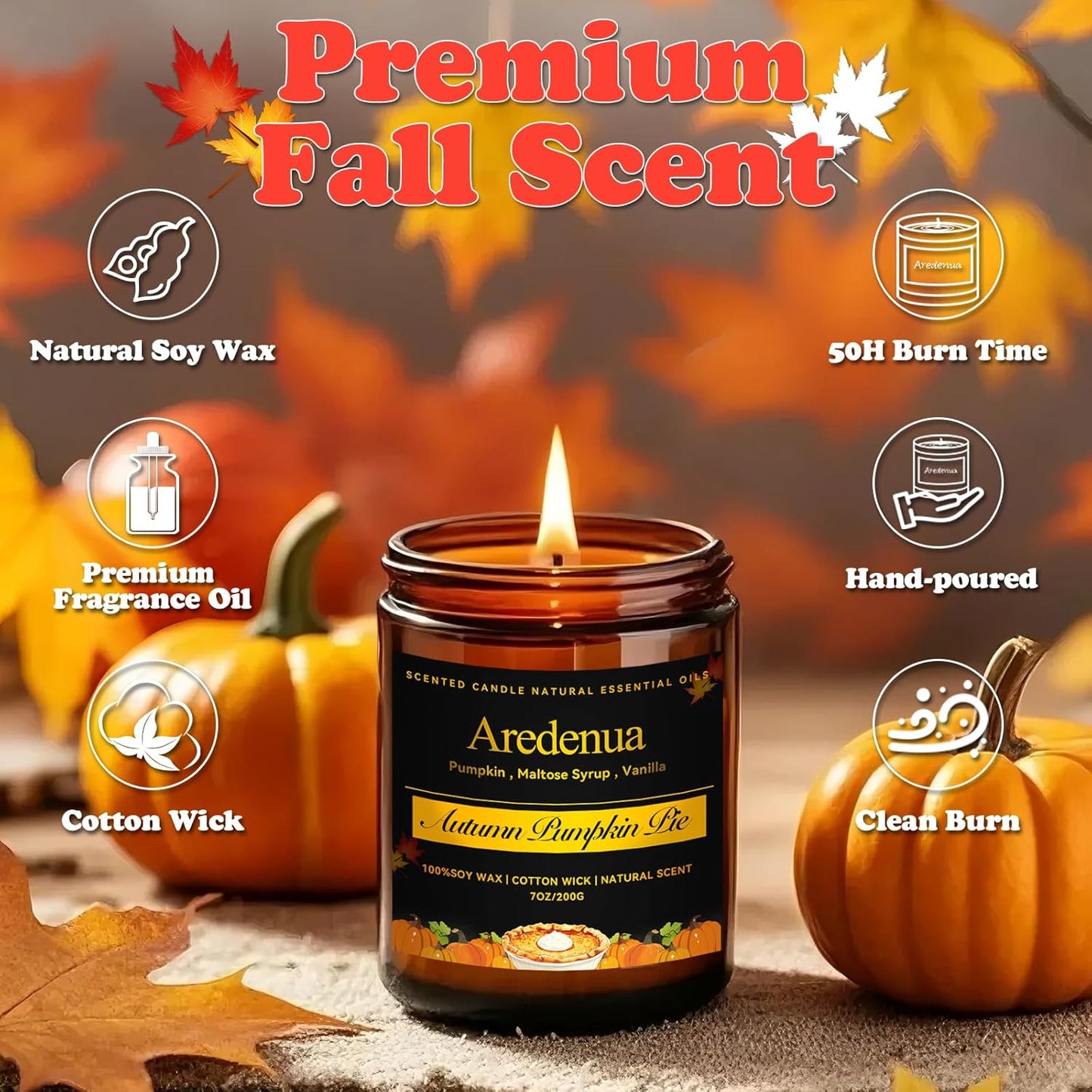 Pumpkin Pie Candle - Fall Scented Candles for Autumn, Halloween Pumpkin Candle - 7 OZ Soy Candles