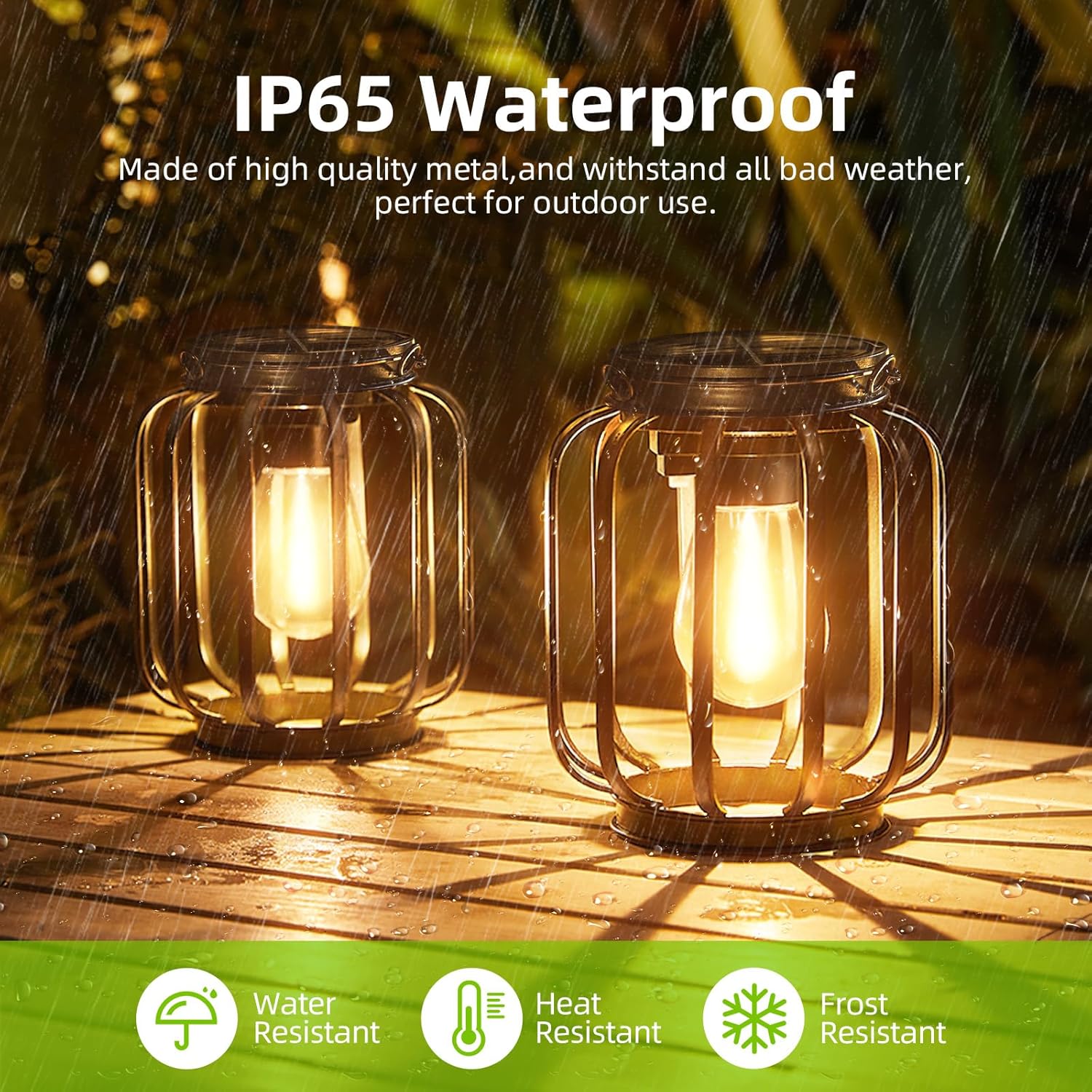 Solar Hanging Lanterns Outdoor Waterproof: 4 Pack Metal Solar-Powered Lights with Hook, Bright Warm