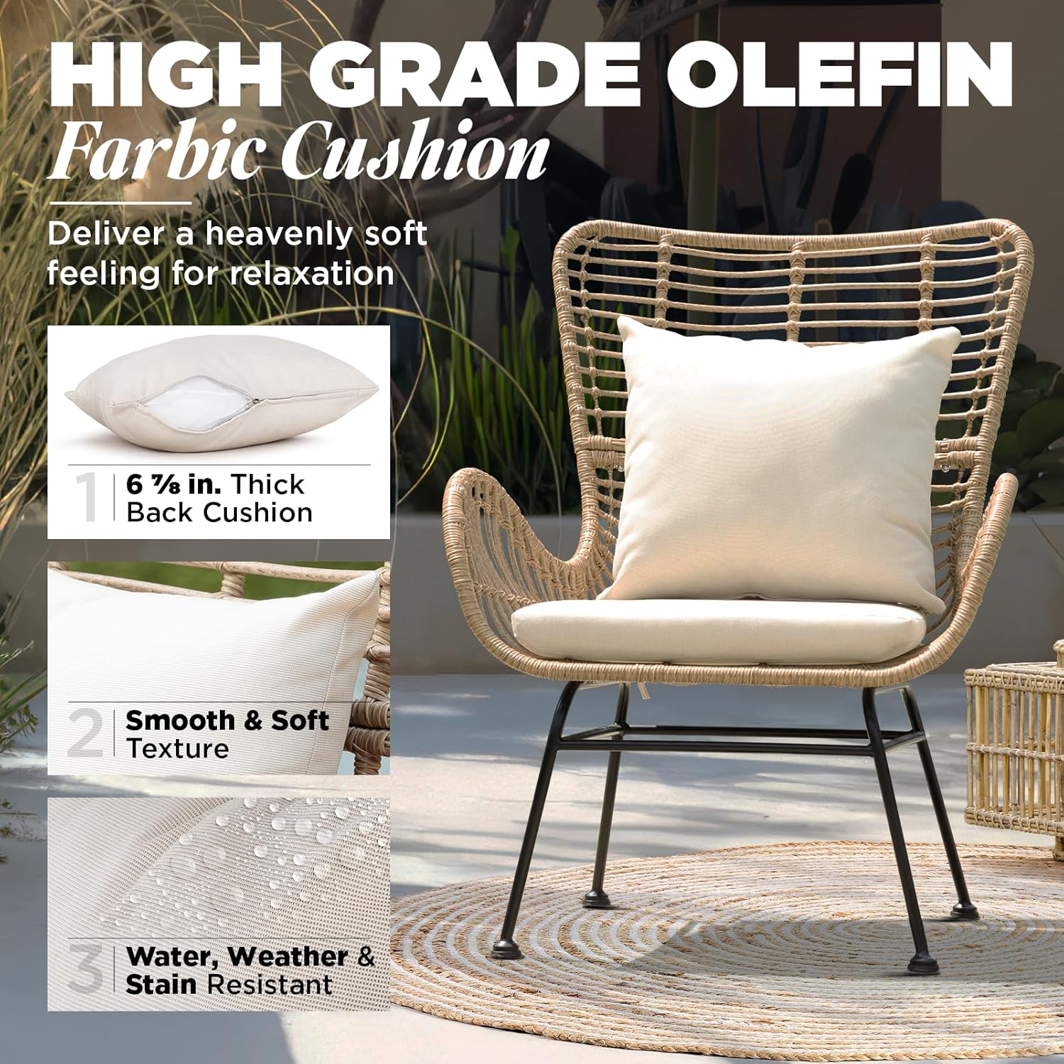 IDZO Isabelle Upgraded 2000 Hours UV Wicker Chairs Outdoor Set of 2, 500 lbs Capacity Outdoor Patio