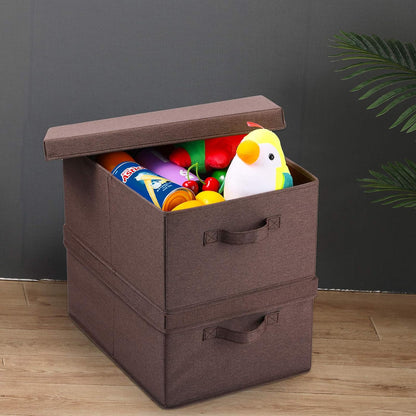 HOONEX Linen Foldable Storage Bins with Lids, 2 Pack, Storage Boxes with Carrying Handles and