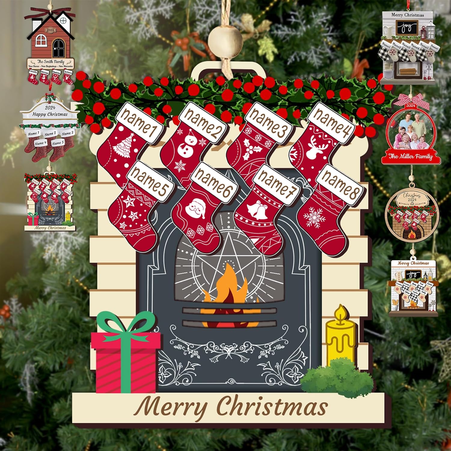 Personalized Christmas Ornaments with Names of 2/3/4/5/6/7/8 Custom Family Ornament Customized Xmas