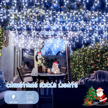 JMEXSUSS Christmas Icicle Lights for Outside: 800 LED White Icicle Lights Outdoor Waterproof