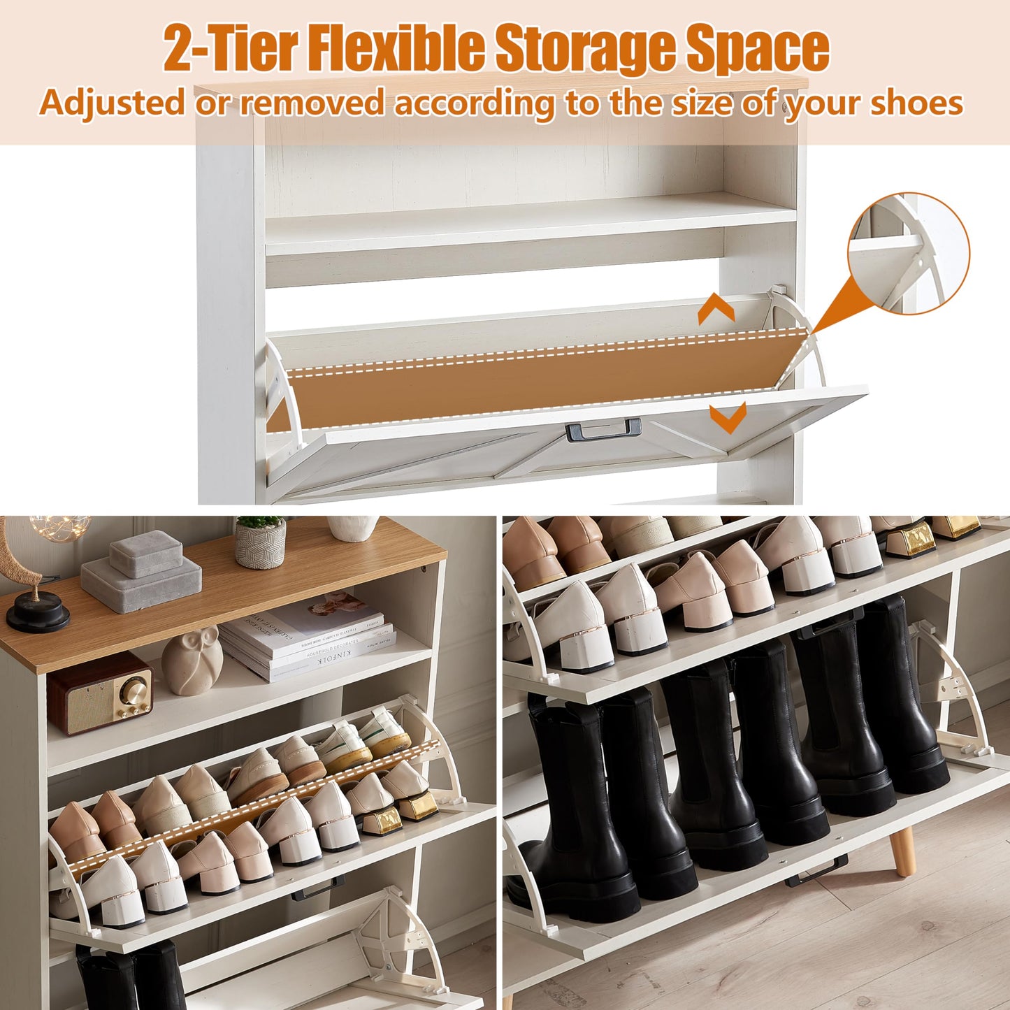 Alaxgumrol Shoe Storage Cabinet for Entryway with 2 Flip Drawers, Farmhouse Narrow Shoe Rack
